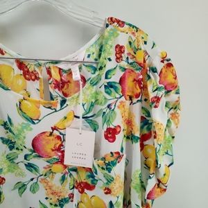 NWT 3X LC Lauren Conrad Fruit Vines Floral Citrus Pull Over Keyhole Top